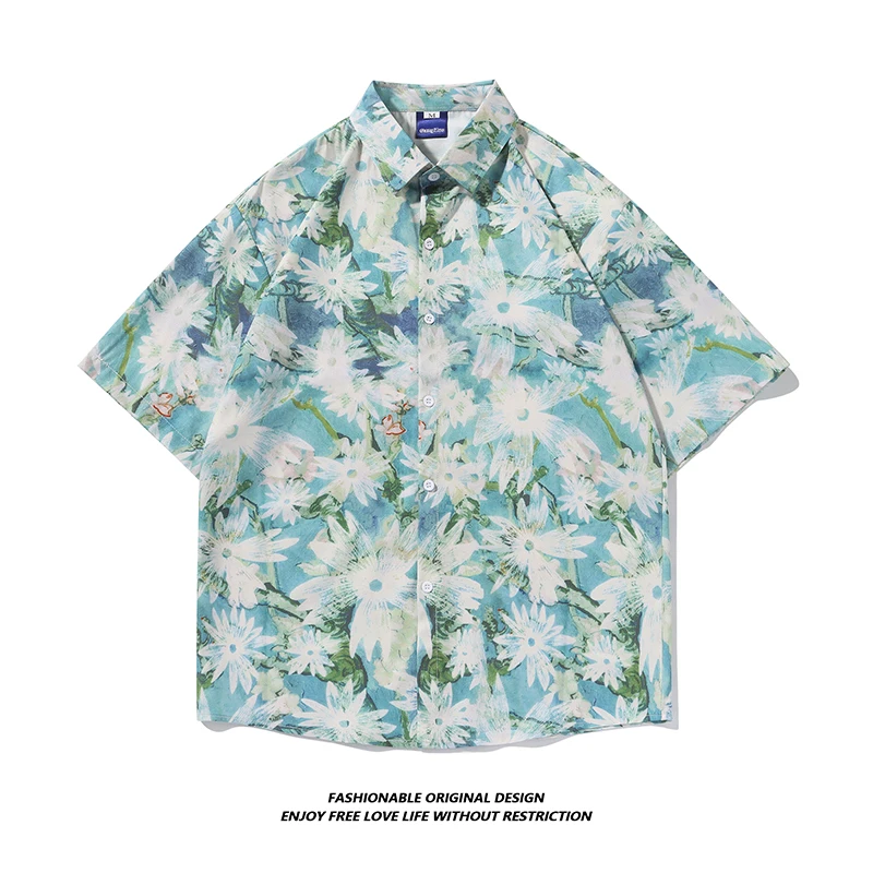 

Fashionable Floral Short Sleeve Loose Men's Hawaiian Shirt Youth Standard Fit Breathable Moisture Wicking All Seasons