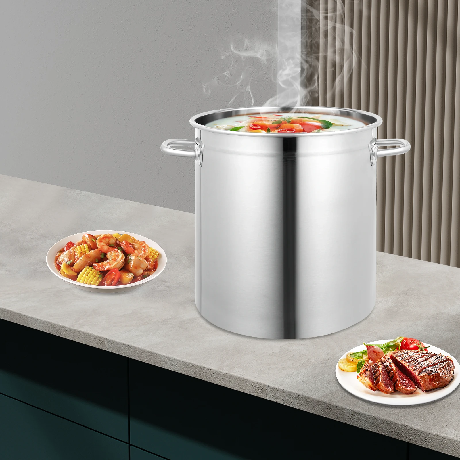 

Stainless Stockpot,Heavy Duty Welded Handles for Secure Handling Domed Lid Perfect For Large Batch Cooking of Soups Stews Chili