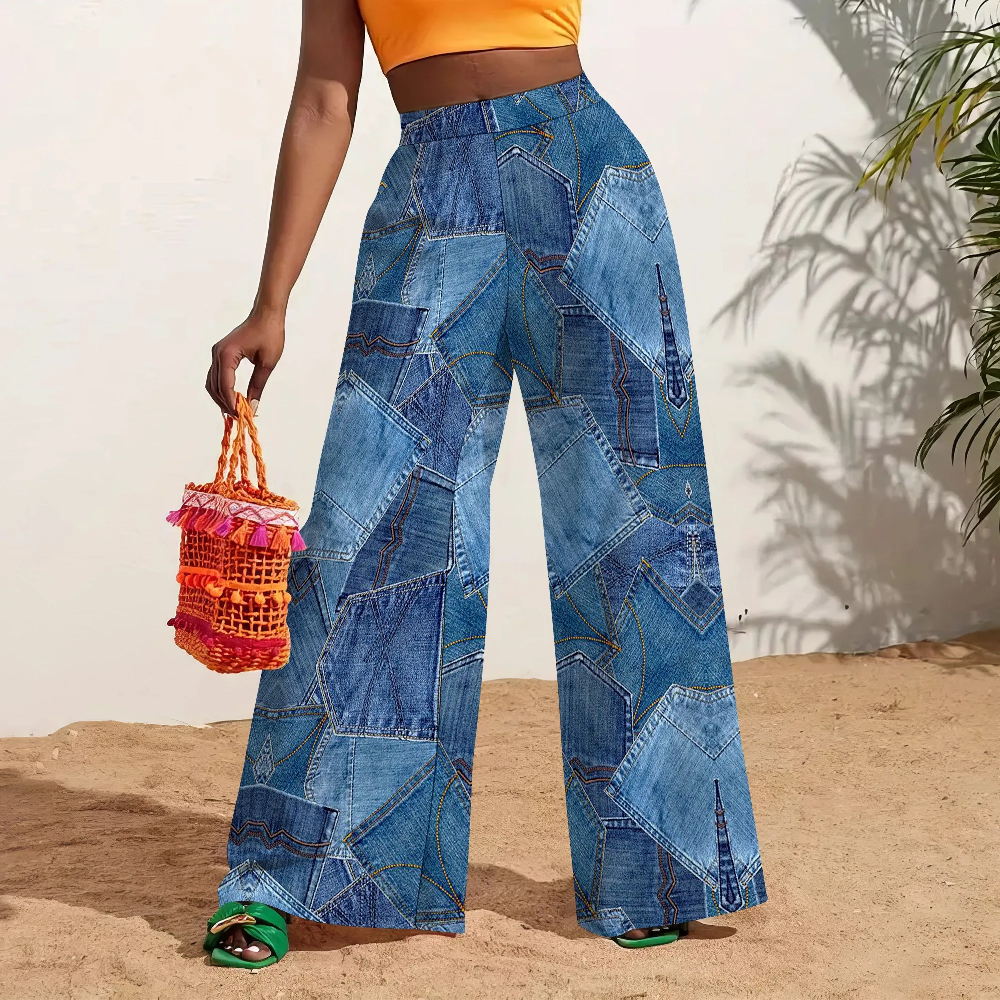 Vintage Paisley Print High Waist Wide Leg Pants Elegant Boho Style Summer Trousers
