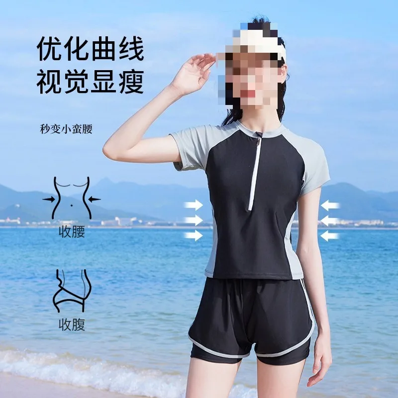 Conservative split swimsuit women cover meat and look thin, sports and leisure swimsuit beach