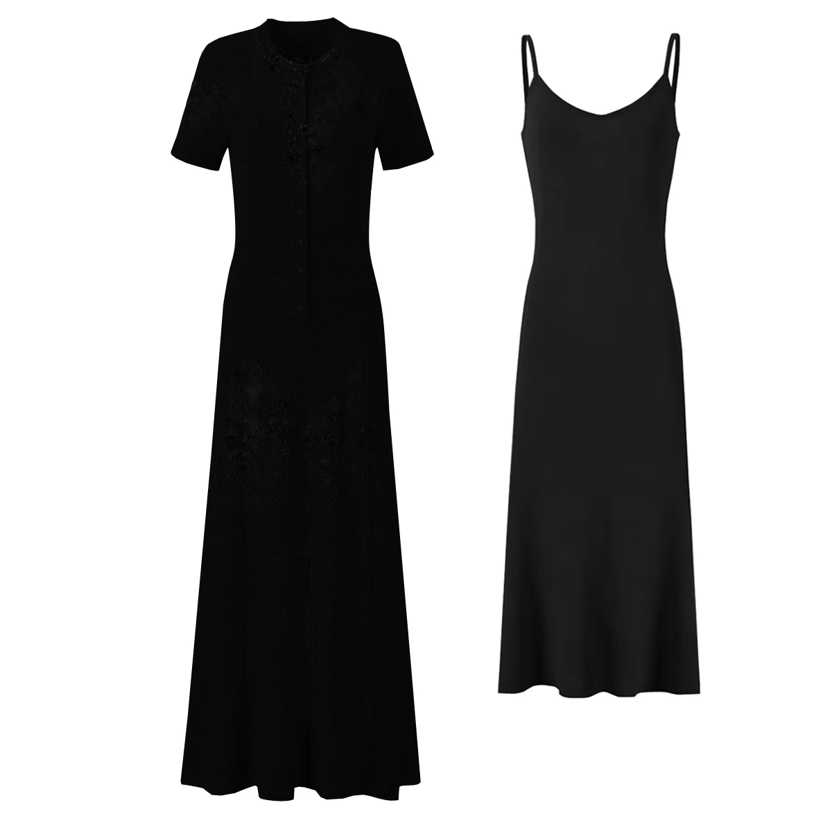

High Quality Elastic Knitted New Fashionable Round Neck Short Sleeved Shiny Silk Pearl Button Slim Fit Temperament Women's Dress