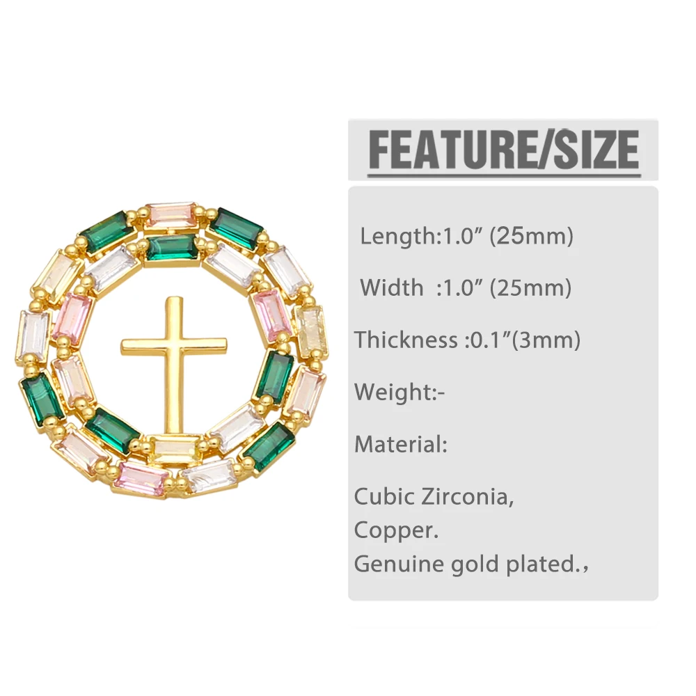 OCESRIO Copper CZ Virgin Mary Pendant for Necklace Gold Plated Green Cross Jewelry Making Supplies Beads Crucifix pdta818