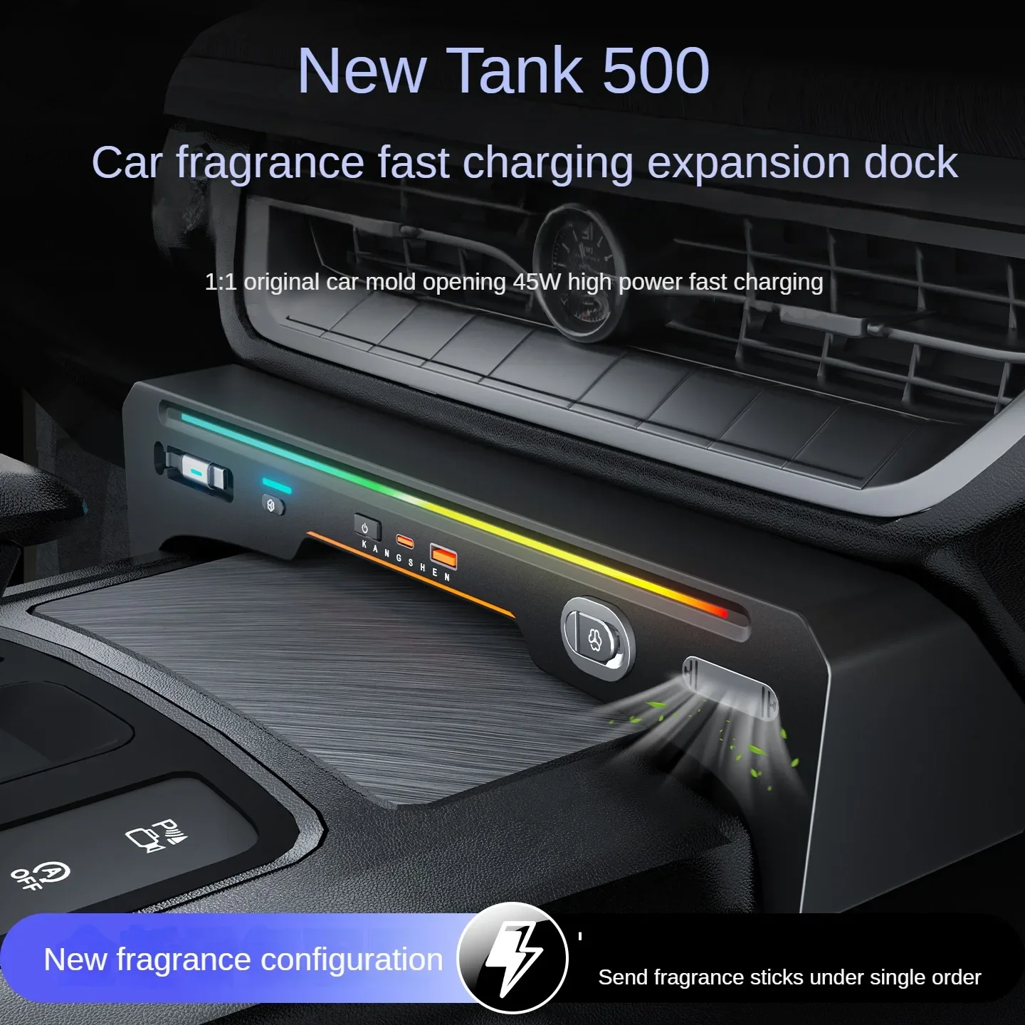130W Fast Charging Docking Station USB Converter With Car Perfume Air Freshener For TANK 500 2022-2025