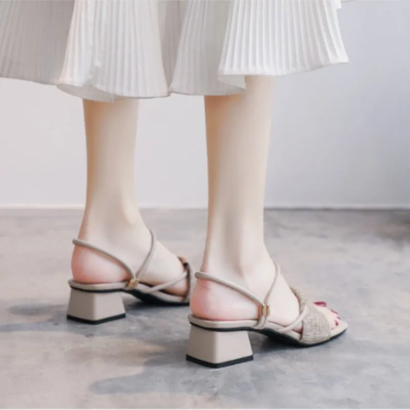 2026 new summer chunky mid-heel fairy-style matching skirt two-pair elegant and fresh high-heeled sandals
