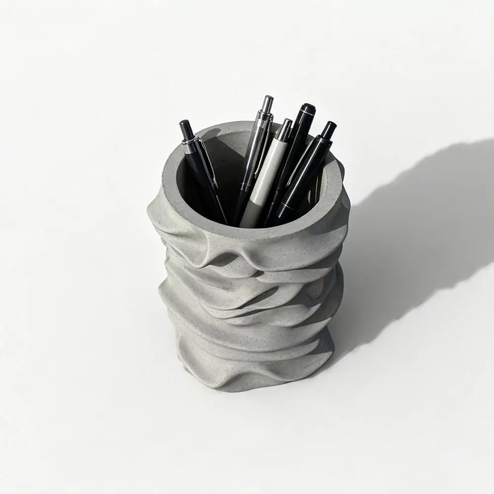 Wave Concrete Pen Holder Silicone Mold Cement Plaster Vase Epoxy Resin DIY Modern Desk Organizer Decor Crafts