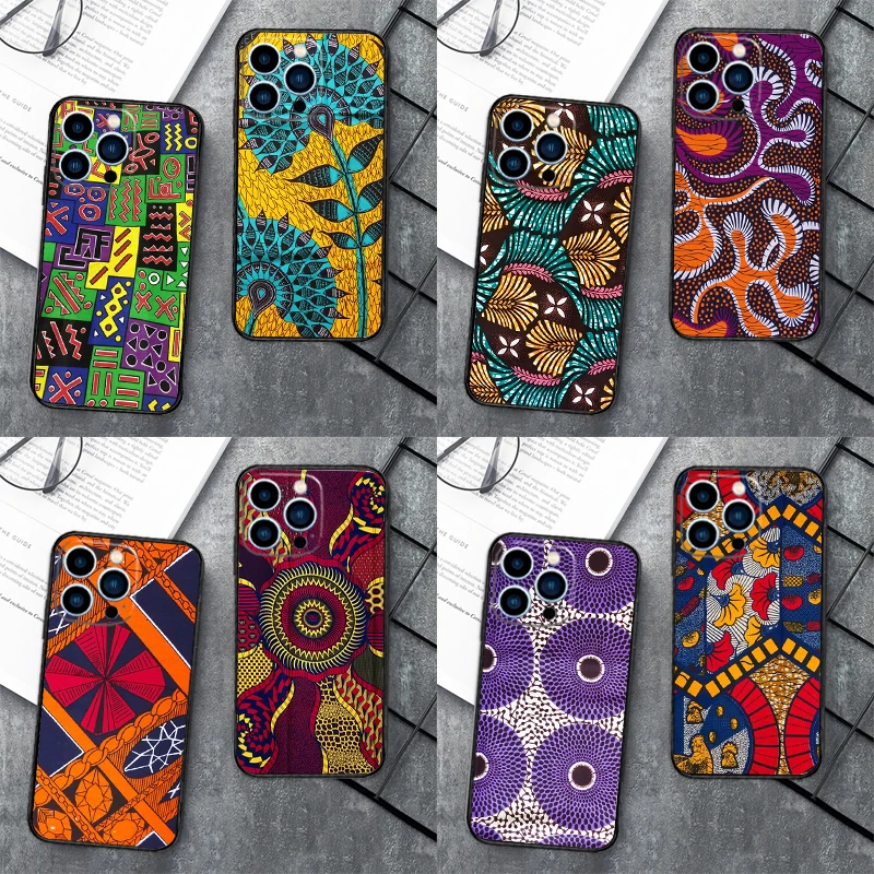 African Style Fabric Print Phone Case For iPhone 15 11 12 14 Pro Max XR XS Max X 7 8 Plus 13 14 Pro Soft Silicone Back Cover