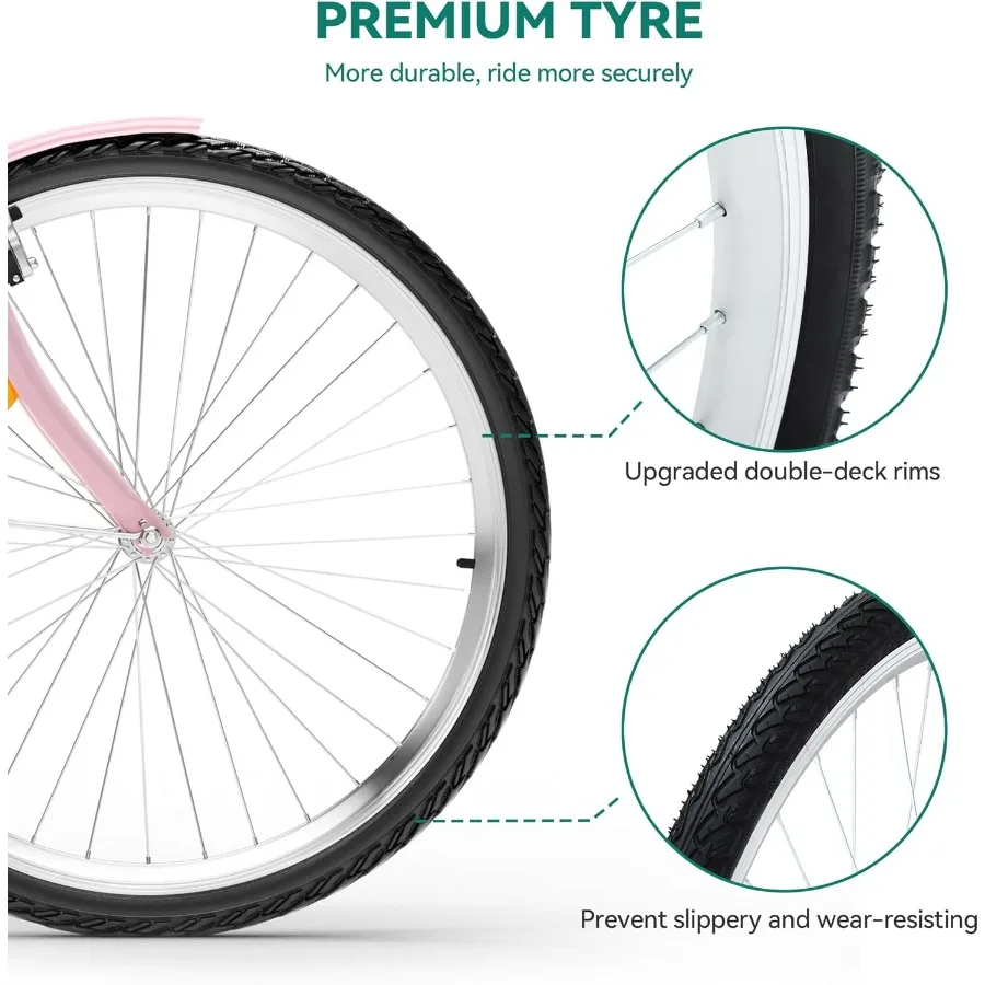 دراجة شاطئ كروزر 24 26 بوصة للنساء 1 7 سرعات للتنقل للبالغين والنساء مع مقعد قابل للتعديل متعدد الألوان #5