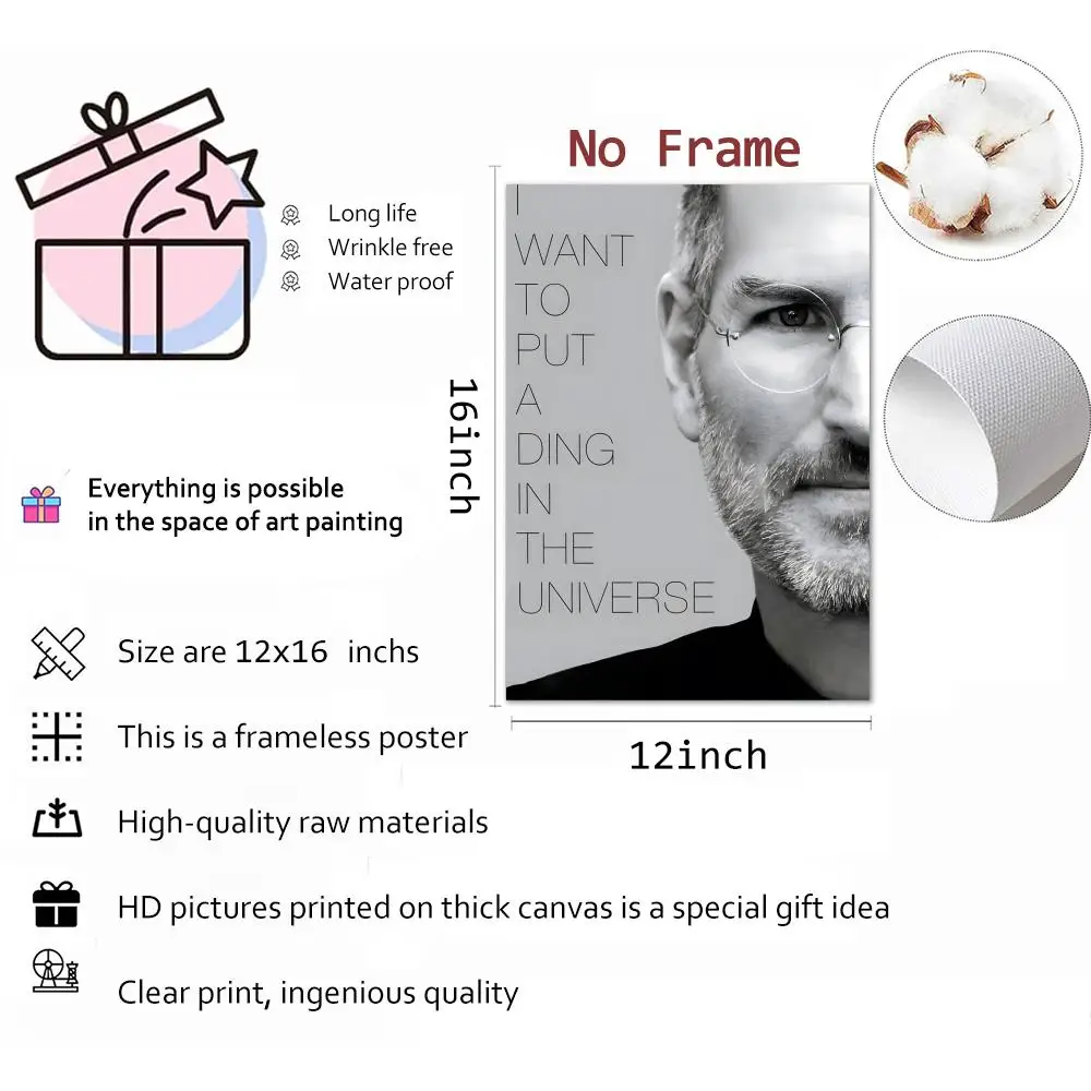 ستيف جوبز نجاح يقتبس اللوحة الخط قماش المشارك: تجعد الحرة للماء دائم جميع الفضاء جدار ديكور