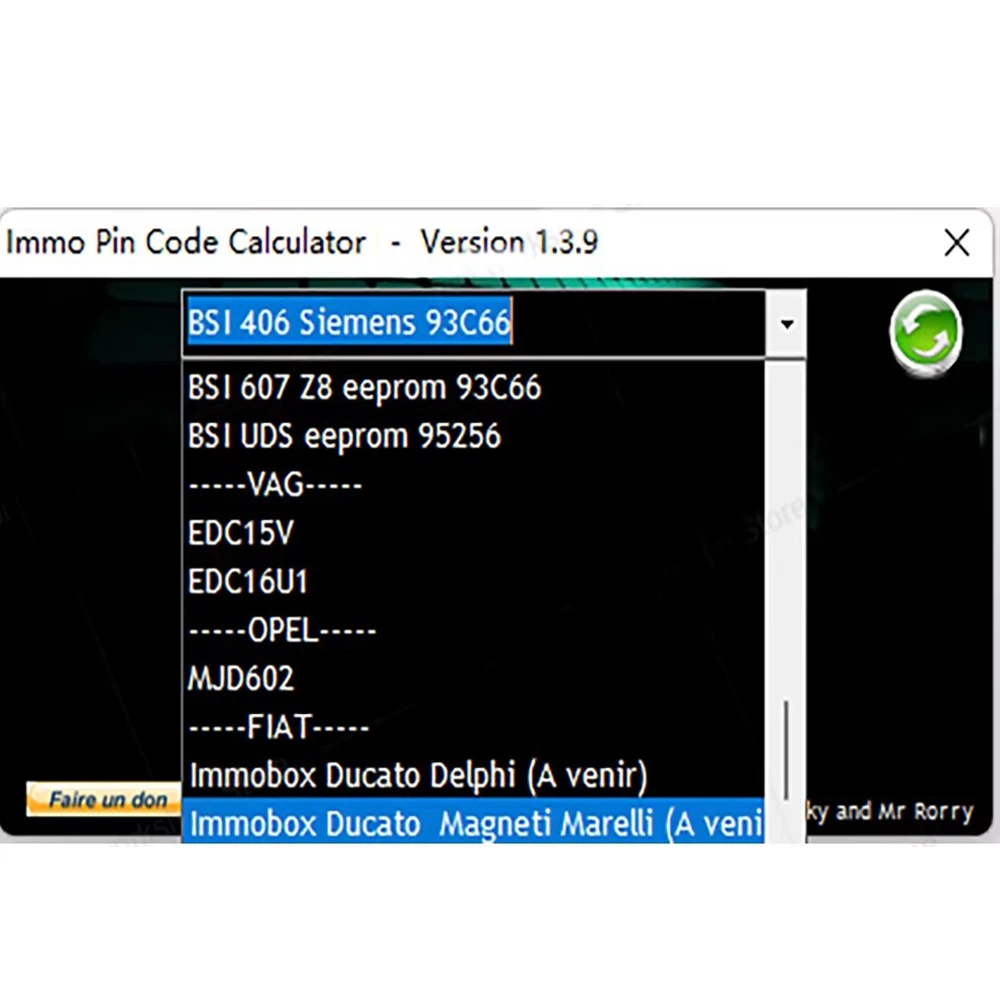 IMMO Pin Code Calculadora V1.3.9 Software de carros para Psa Opel Fiat Vag Código PIN desbloqueado em muitos PSA ecu podem ser decodificados por dumping