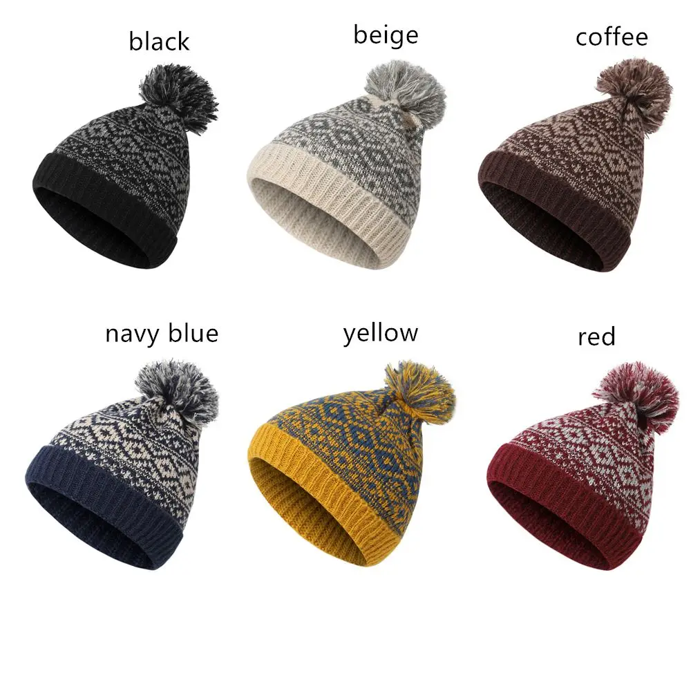 Winter Warm Pom Wooly Cap Unisex Cable Bobble Hat Men Women Pom Pom Hat Ourdoor Ski Knitted Beanie Cap Pom Wooly Cap