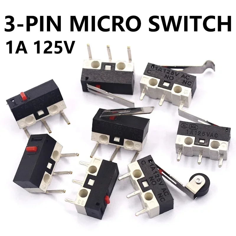 

20PCS 3 Pins 1A 125V Mini Micro Limit Switch C NO NC PCB Terminals SPDT Roller Arc lever Snap Action Push Micro Mouse switches