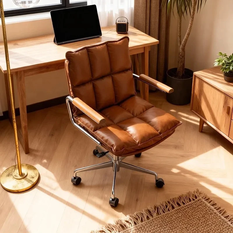 Retro Leather Study Meeting Room Home Office Liftable Rotating Computer Back Chair