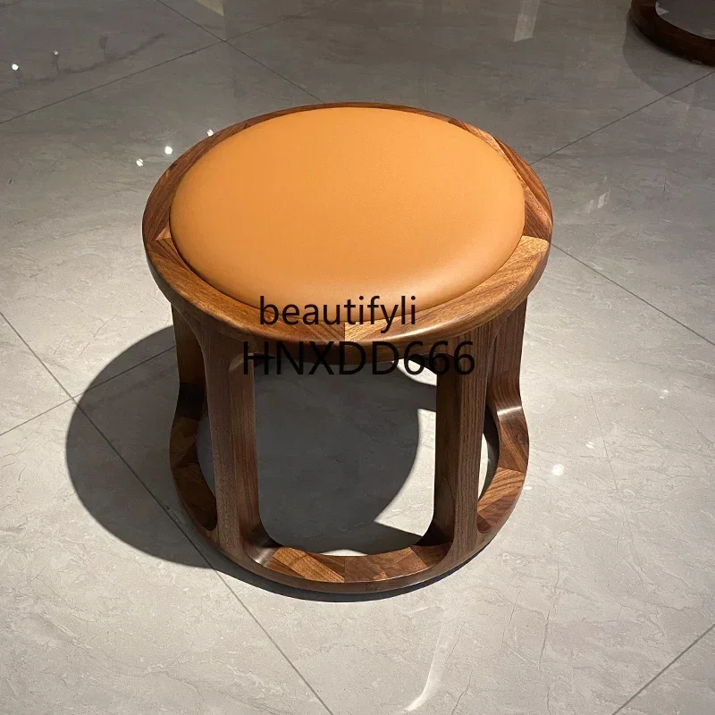 New style North America Black Walnut Solid Wood round Stool Modern Minimalist Solid Wood Stool ss 7304
