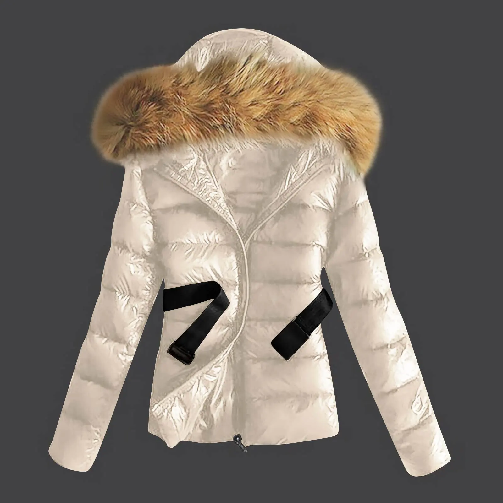 

Europe and The United States Slim-fit Short Cotton-padded Jacket High Big Hair Collar Hat Warm Coat