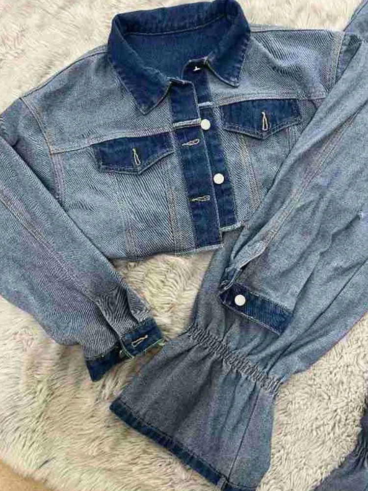 2 Piece Matching Set Spring Streetwear Button Top and Jeans Female Sexy Denim Pant Suits for Ladies wholesale Dropshipping