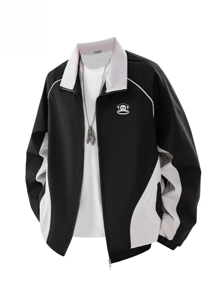 

PaulFrank Monkey Collar Patchwork Color Blo Men's Casual Spor Jaet Autumn Versatile Loose Fit Zipper ket Antioxidant...