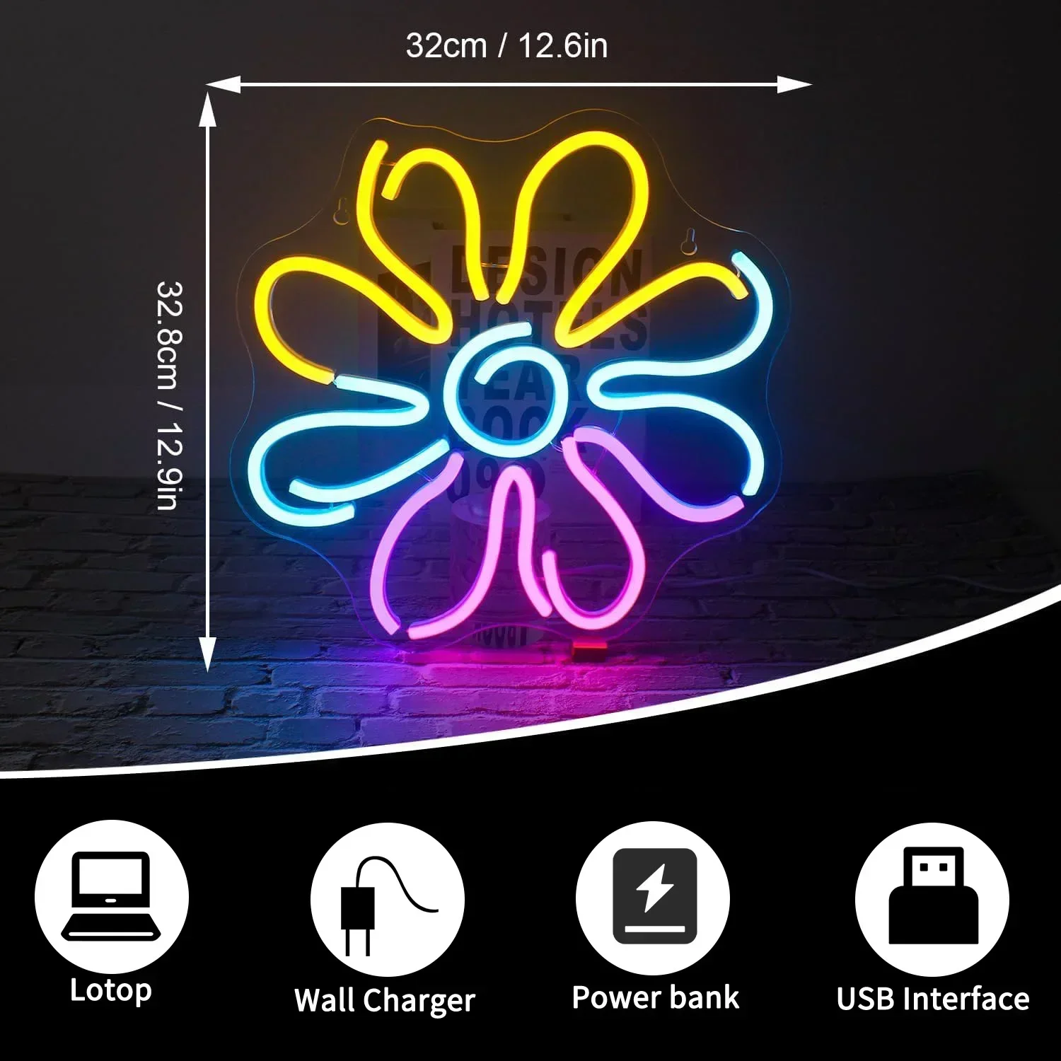 Colorful Flower Neon Sign LED Wall Art USB Powered Botanical Decor Home Bedroom Living Room Party Novelty Gift Hanging Light