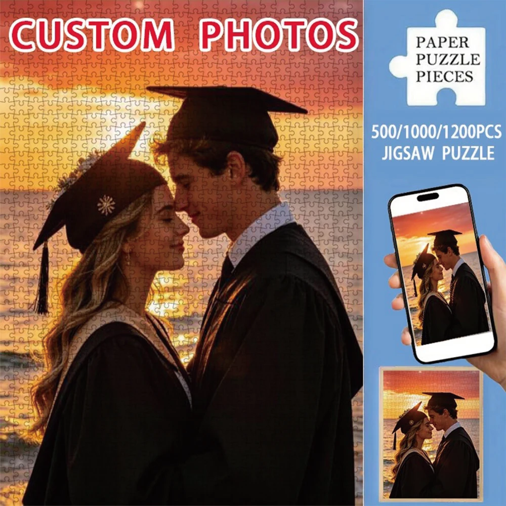 35/300/500/1000pcs Personalized Custom Photo Puzzle Pet Photos Father's Day Back To School Halloween Christmas New Year