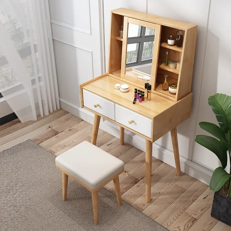 Nordic push-pull solid wood dresser makeup table modern simple storage small apartment makeup table