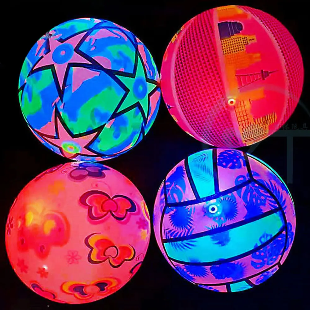 Portable Luminous Ball Flashing Sport Fitness Inflatable Throwing Bouncy Ball Rubber Parent-child Outdoor Interactive Games Toys