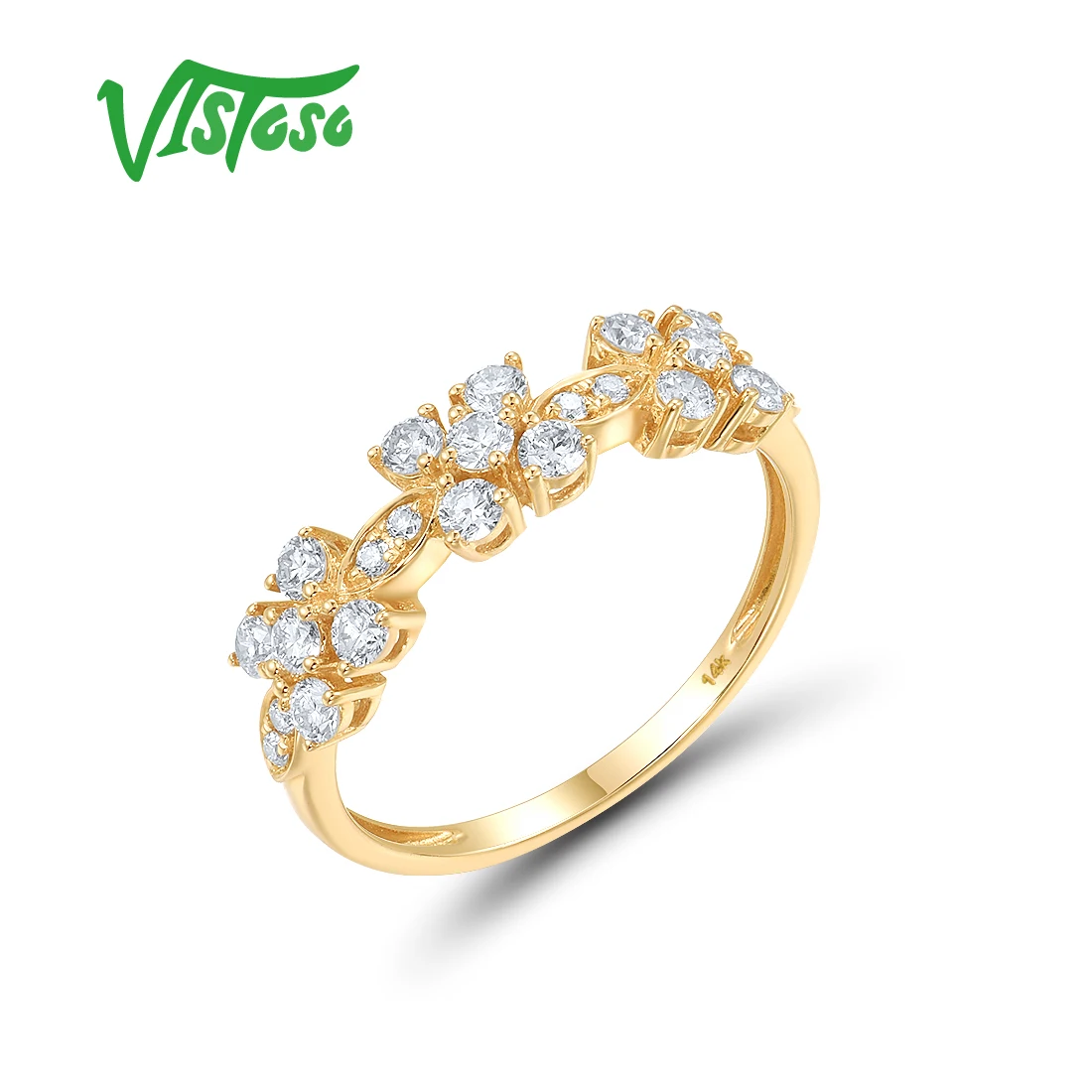 

VISTOSO Gold Ring Genuine 14K 585 Yellow Gold For Women Sparkling Diamond Flower Ring Delicate Wedding Engagement Fine Jewelry