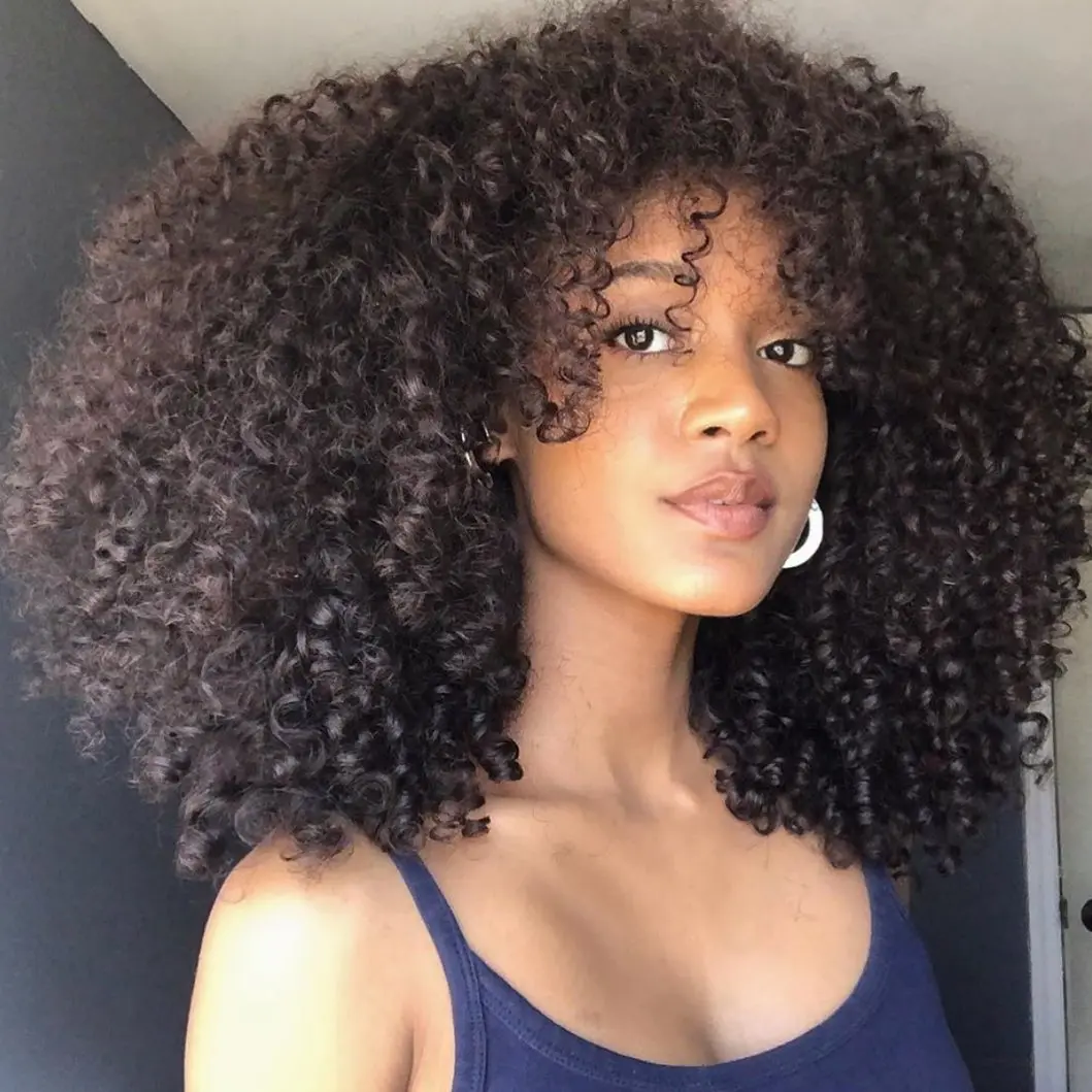 

14Inch Curly Wigs for Black Women Black Afro Bomb Curly Wig with Bangs Synthetic Fiber Glueless Long Kinky Curly Hair