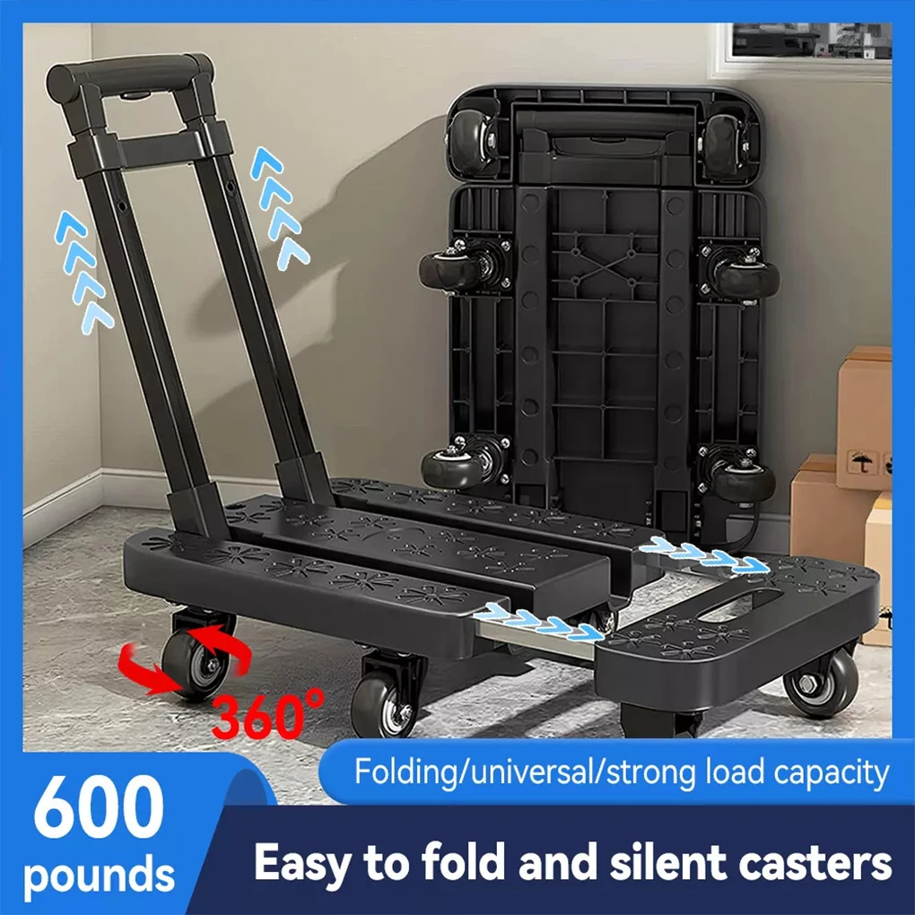 Hand Carts Trolleys Retractable Small Foldable Flatbed Transport Cart 600 pounds Portable Hand Cargo Cart Material Handling Tool