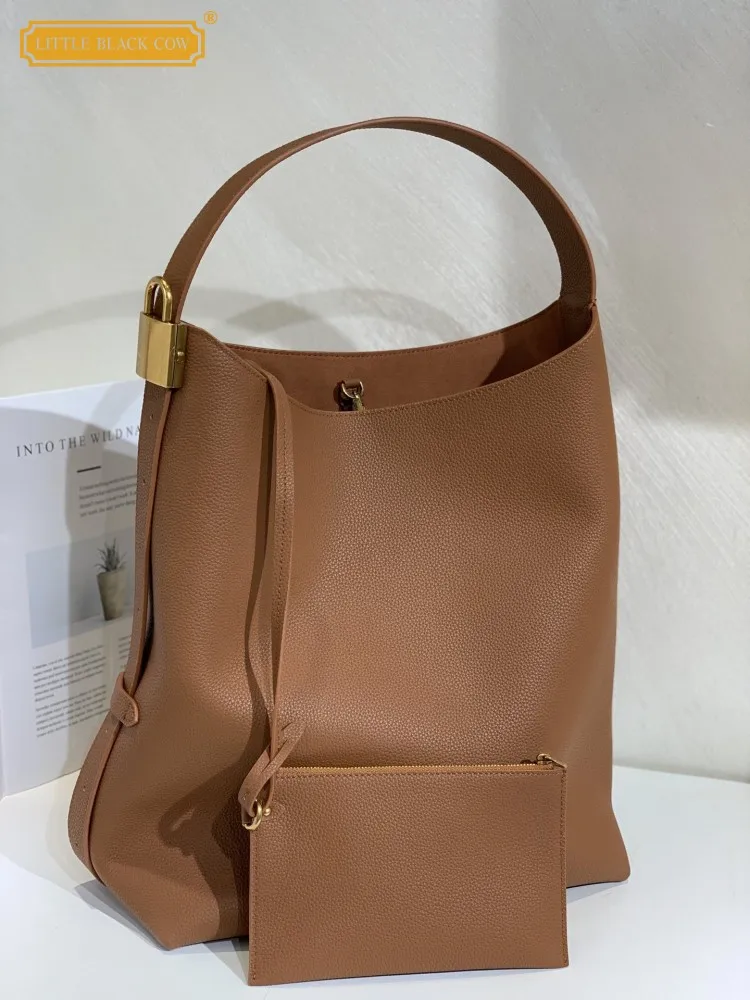 

Women Designer Single Shoulder Bag Casual Bucket Bag Office Lady Fashion Solid Color Large Genuine Leather Capacity Armpit Bag
