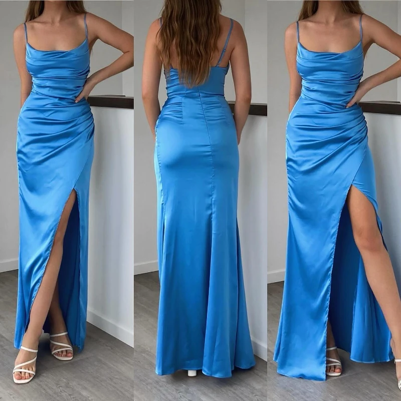 Customized Summer Popular One Shoulder Pleated Long Cocktail Gown Luxury Shinny Solid Simple Euramerican Vestidos Slim Mermaid