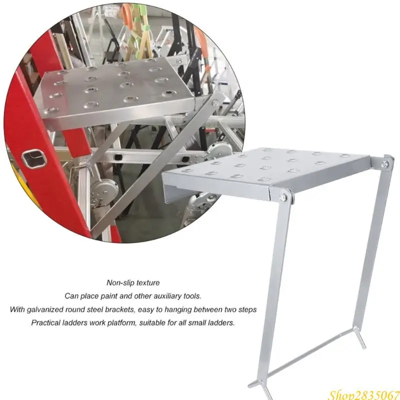 Ladder Work Shelf Support Adjustable Height Tool Holder Nonslip Surfaces Heavy Duty Construction for For Secure Standing 831F