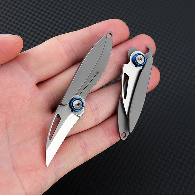 2024 New Titanium Alloy Folding Knife Multi Functional Sharp Mini Knife Portable Bottle Opener Keychain Box Opening Knife