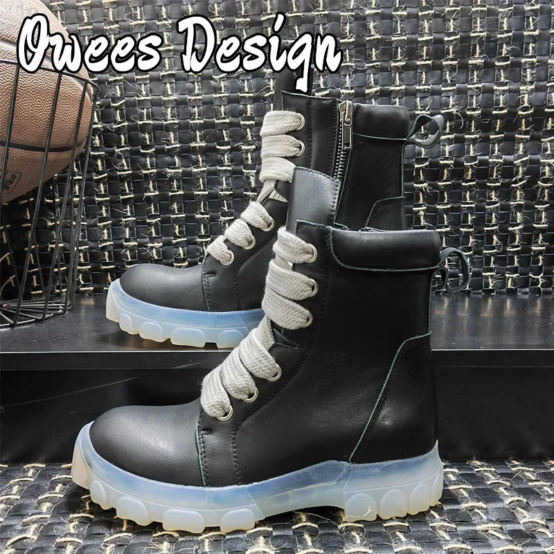 Owees Design Winter Boots Trend Platform Men's Shoes Street Style Motorcycle Boots High Quality Leather Casual Ankle Boots