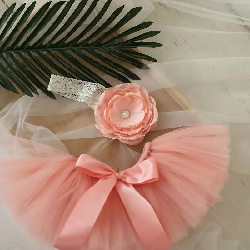 Conjunto de diadema y falda de Ballet rosa para niñas, traje de tutú de nailon suave para niños pequeños, sesión de fotos de cumpleaños, actuación de baile, regalo de fiesta