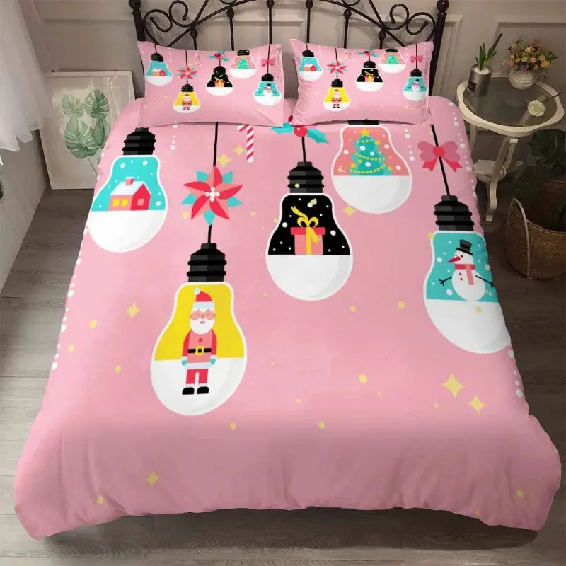 

Bedclothes Christmas Comforter Bedding Sets Cotton Brown Cute Christmas Pattern Duvet Cover Pillowcases Ropa De Cama-no Sheets