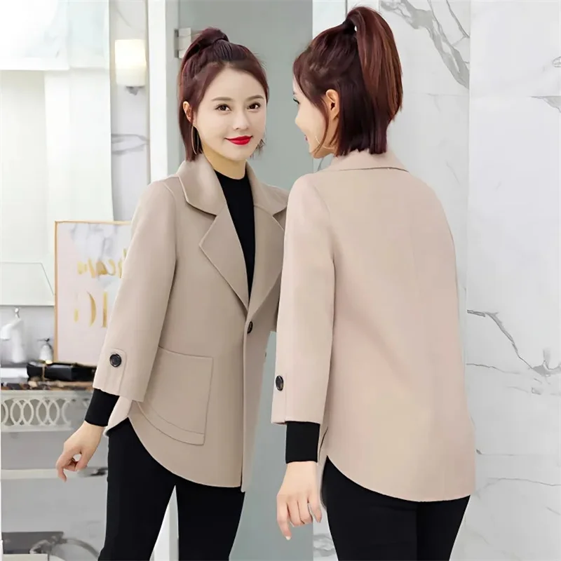 

Double-Sided Coat Women's 2023 New Spring Autumn Western-Style Woolen Jacket Loose Outwear Suit Collar A Button Short Female Top