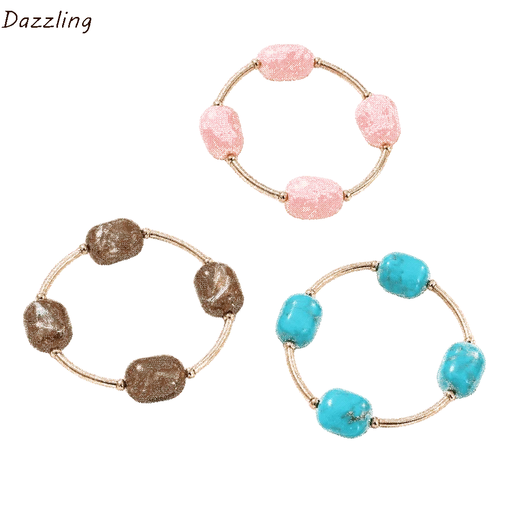 Bohemian Style Resin Bead Bracelets Multi-Color Irregular Stackable Bangles Marbled Plated Bracelet Set Daily Wear