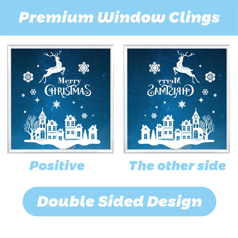 9 Sheets Christmas Window Stickers Double Sided PVC Static Window Stickers for Christmas Tree Snowflakes Party Decorations