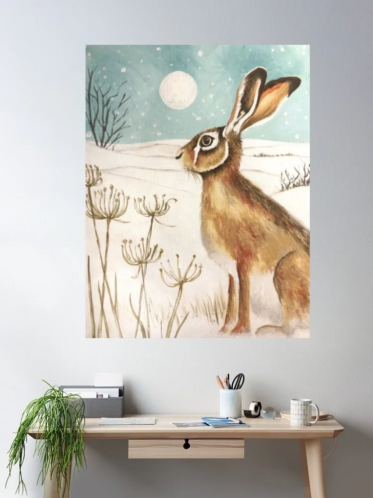 Winter Hare Paint Night Canvas POSTER ,Home Decor Wall art painting