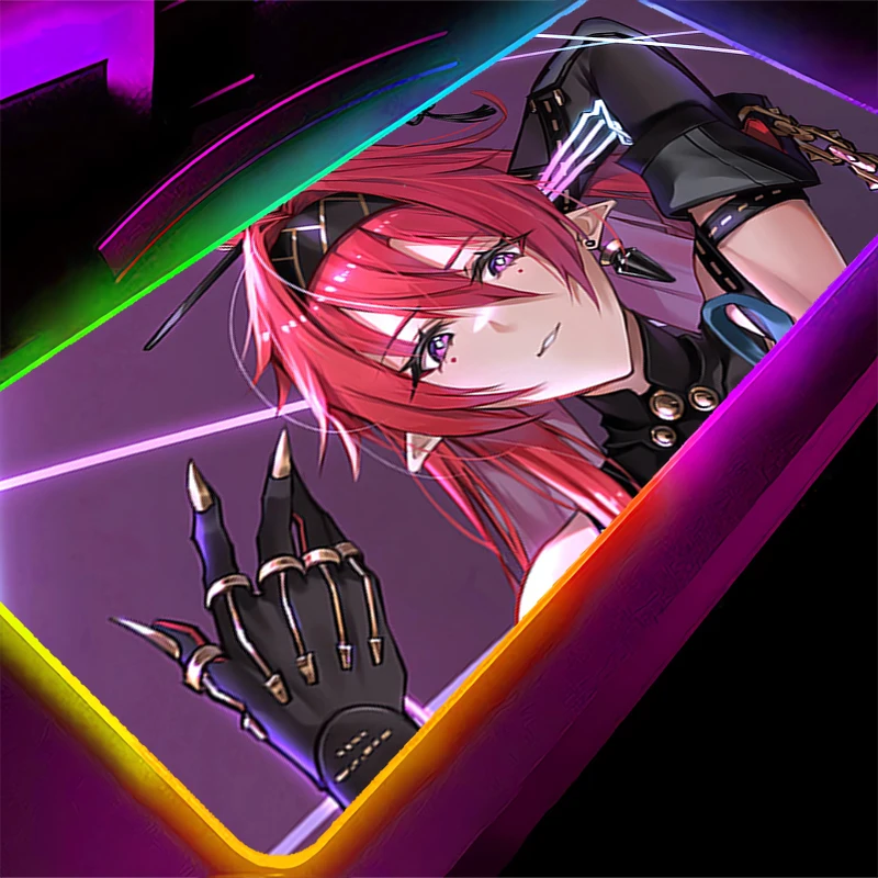 

RGB светодиодный коврик для мыши, коврик для клавиатуры ноутбука, нескользящий игровой коврик в стиле аниме, W-wuthering Waves Yinlin, аксессуары для ПК, коврик для мыши, резиновый настольный коврик