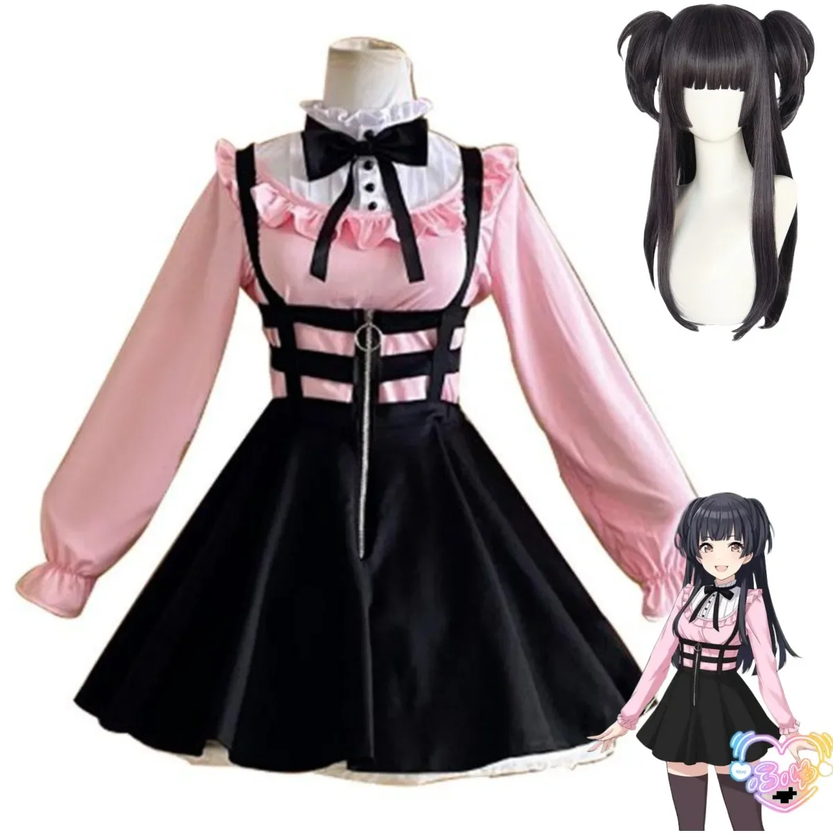 Game THE IDOLM@STER SHINY COLORS Mayuzumi Fuyuko Cosplay Costume Pink Skirt Lolita Wig Woman Sexy Carnival Christmas Suit