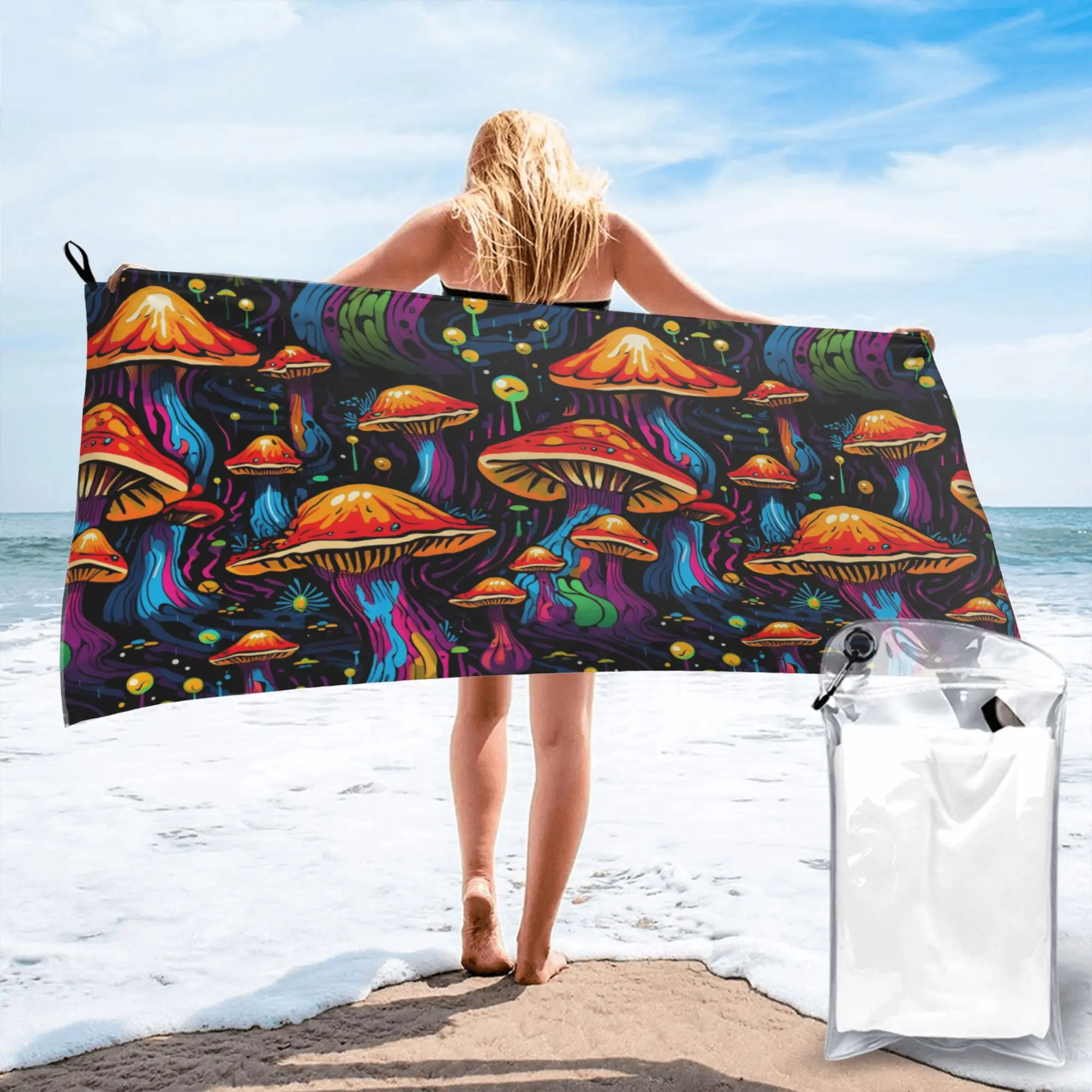 Acid Trippy Weird Psychedelic Wavy Mushroom Beach Towel Soft Microfiber Quick Dry Absorbent Quick Towels For Swimming