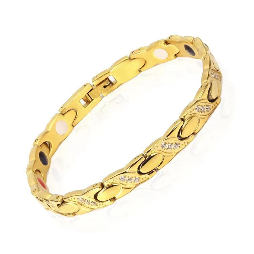 Diamond Studded Black Gallstones Anti Radiation, Anti Fatigue Negative Ion Titanium Steel Magnetic Bracelet
