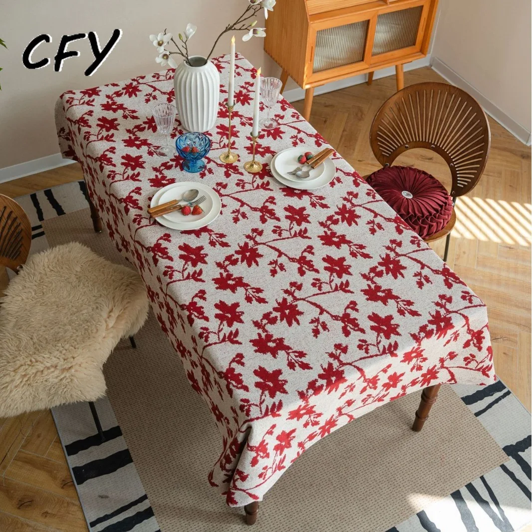 

Cotton Linen American Style Tablecloth Rose Jacquard Thick Rectangular Wedding Dining Table Cover Tea Table Cloth