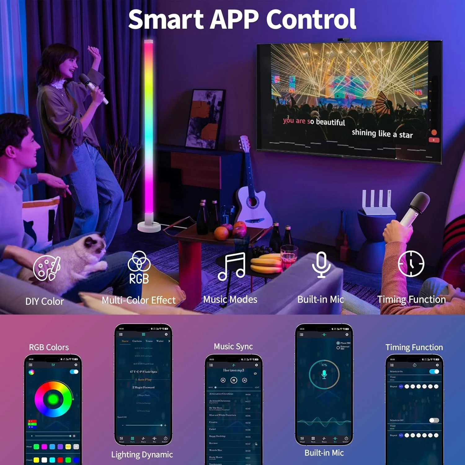 Lâmpada de chão de canto lâmpada de canto RGB inteligente com aplicativo e controle remoto lâmpada de pé de sincronização de música com 16 milhões de cores DIY