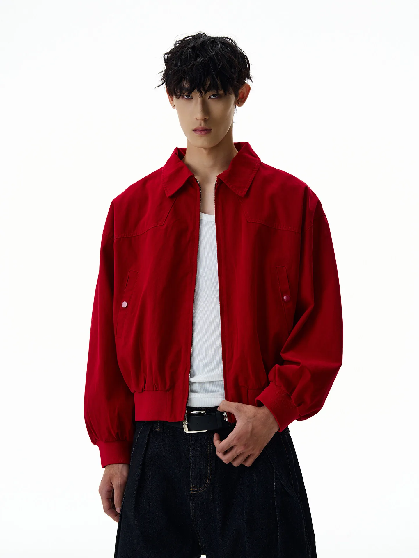 

Ретро-куртка в американском стиле, красная, новогодняя, деконструированная, в стиле Cleanfit, для повседневной носки, уличный стиль, для пар, верхняя одежда из полиэфирного волокна