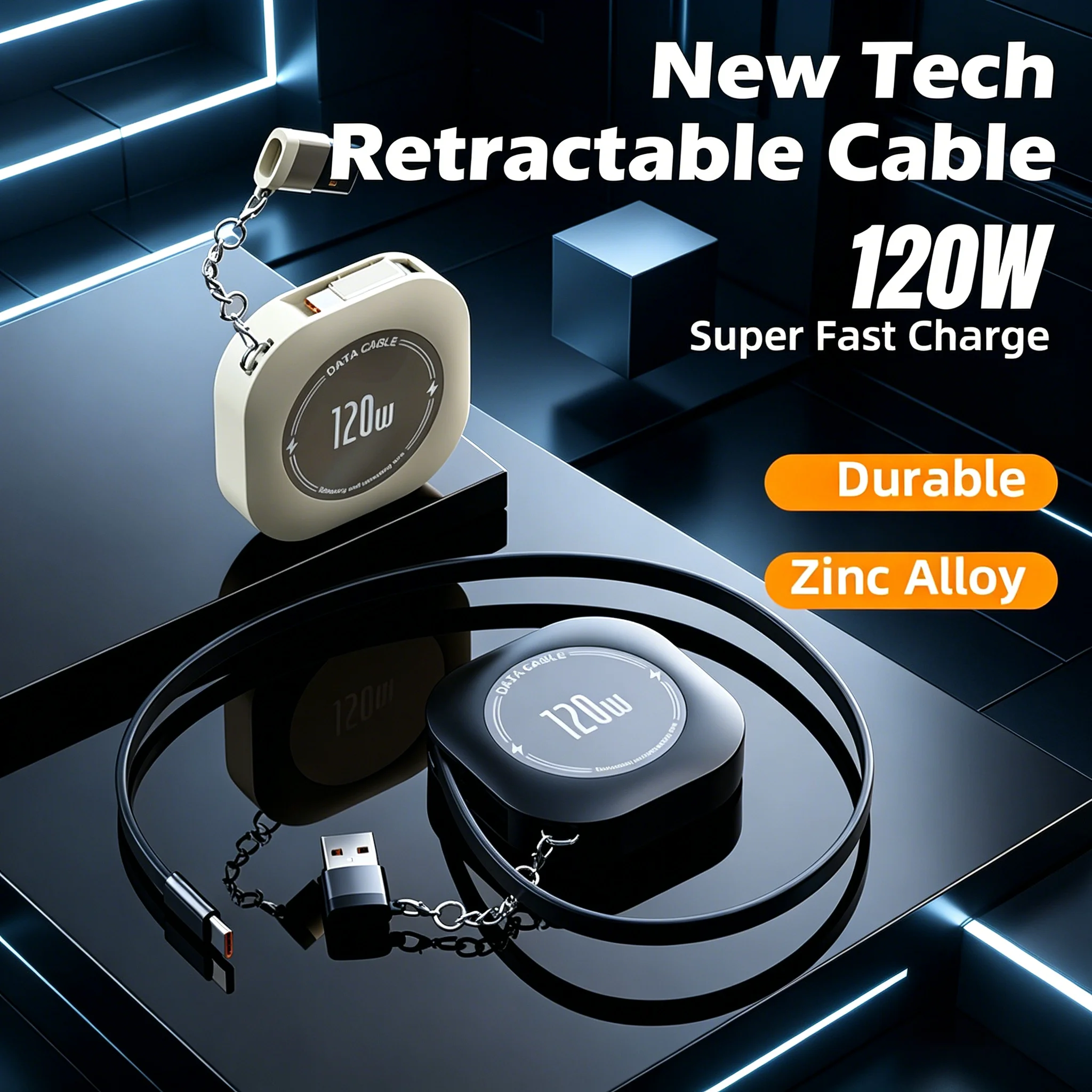 

120W 6A USB C To USB C Retractable Charging Cable With Type C Female To USB ios Male Adapter for iPhone Huawei Xiaomi Samsung