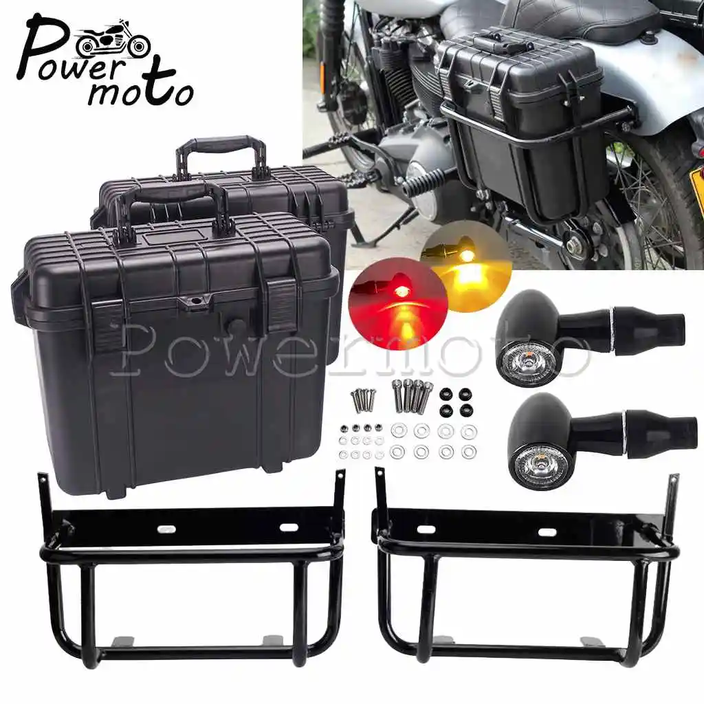 

Motorcycle Trunk Side Boxs Luggage LED Tail Tool Saddle Bags For Harley Softail Heritage Classic FLHC FLHCS Low Rider ST S 18-22