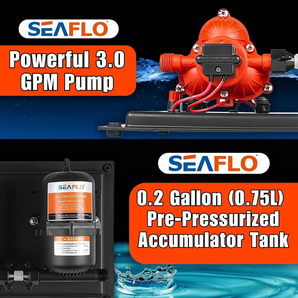 12V DC 3.0 GPM 45 PSI Water Pump with 0.2 Gal Accumulator Tank for Marine, RV, Off-Grid view 4
