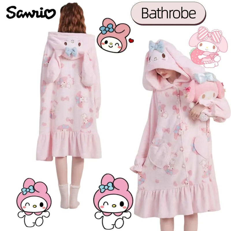 

Милые пижамы и халат с героями мультфильмов Sanrio My Melody, креативное сердце для девочек Kawaii, теплая и толстая на флисовой подкладке, можно носить на улице