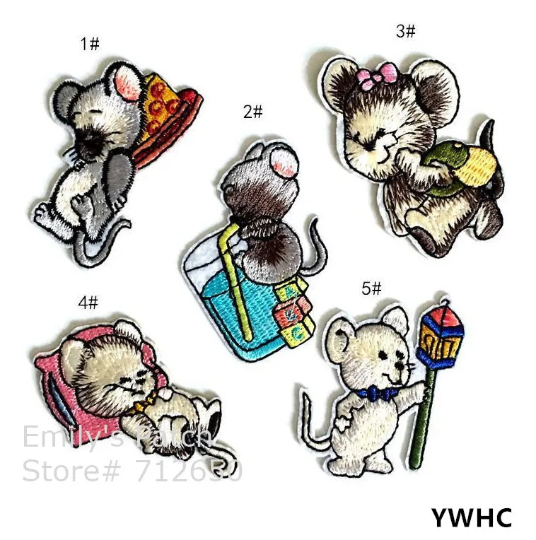 CPAM Shipping 10 pcs Mouse Embroidered patches iron on or sew on cartoon Motif Applique Hat bag Shoe repair phone decor diy